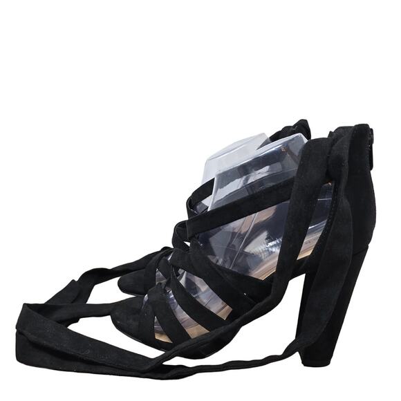 Torrid Black Fabric Upper Strappy 4" Heel Tie Up Women Sandals 7.5 - Picture 2 of 7
